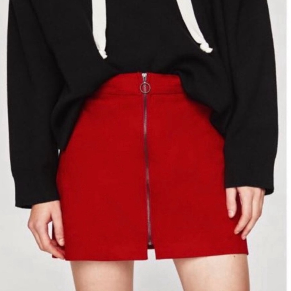 Zara Trafaluc Red Faux Suede Mini Skirt